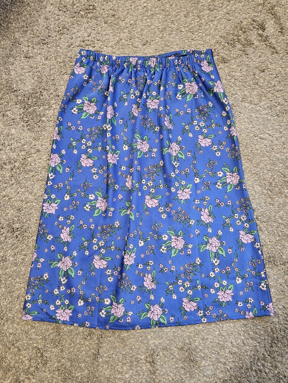 J. Crew Blue Midi Pencil Skirt with Pink Floral Print - Picture 2 of 4